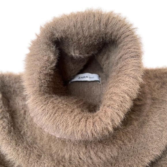 ZARA Fuzzy Tan Turtleneck Sweater Tunic Dress Top Women's Size M - Picture 6 of 16